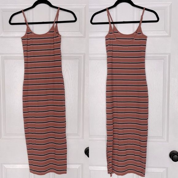 wild fable Dresses & Skirts - Wild Fable Dress XS Mauve Midi Bodycon Stripe Tank Casual Fall Women Boho Rib